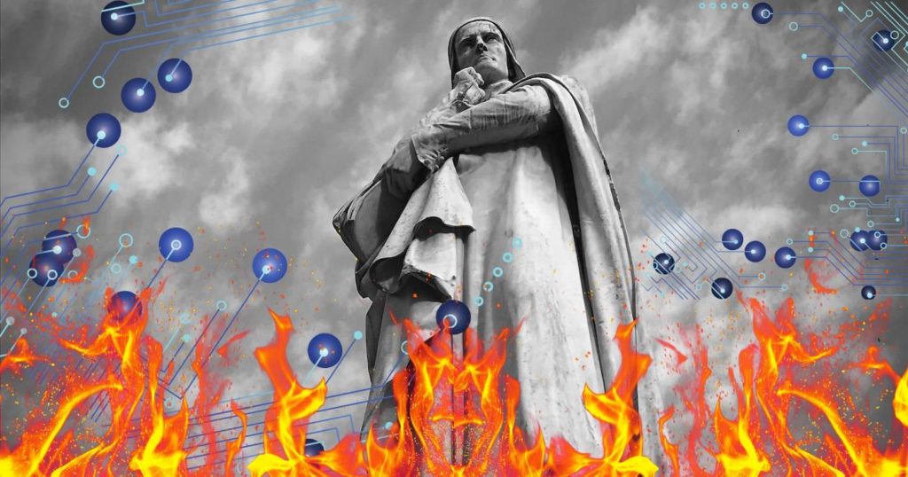 graphic of Dante Alighieri - for blog post by Nicholas Kosar: 6 Marketing Practices That Digital Dante Would Consign to the Inferno